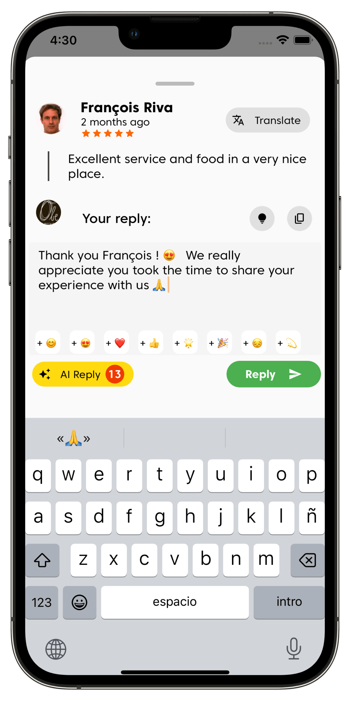 Get AI powered reply suggestions